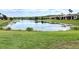 Picturesque lake view surrounded by mature trees and well-maintained lawns, creating a peaceful setting at 817 Grand Canal Dr, Kissimmee, FL 34759