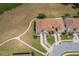 Overhead view of townhomes showing lawn, landscaping, and sidewalks at 2462 Hassonite St, Kissimmee, FL 34744