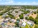 Wide aerial view of a suburban neighborhood featuring many single Gathering homes with in-ground pools and well manicured lawns at 829 Clear Creek Cir, Clermont, FL 34714