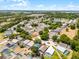 Wide aerial view of a suburban neighborhood featuring many single Gathering homes with in-ground pools and well manicured lawns at 829 Clear Creek Cir, Clermont, FL 34714