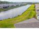 Aerial view of rooftops lining a waterway with lush green yards and well-maintained lawns at 1014 Umbria Dr, Kissimmee, FL 34759