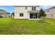 Well-manicured backyard featuring a covered patio, lush lawn, and young shade tree at 1019 Cloud Ridge Ct, Mount Dora, FL 32757