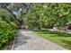 Long driveway with brick pavers lined with mature trees and manicured landscaping at 1104 E Anderson St, Orlando, FL 32801