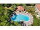 Aerial view of a kidney-shaped community pool with lounge chairs and lush landscaping at 3071 Seaview Castle Dr, Kissimmee, FL 34746