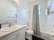 A clean bathroom with a tub and shower combo, and a white vanity at 925 Montana Ave, Davenport, FL 33897