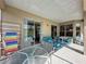 Covered patio with neutral flooring and furniture, offering shade and a relaxing outdoor space at 925 Montana Ave, Davenport, FL 33897