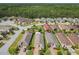 A very high altitude aerial view of a residential neighborhood showcasing single-Gathering homes and mature trees at 105 Palazzo Ln, Kissimmee, FL 34759