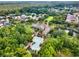 Aerial view of a condo community showcasing the pool, clubhouse, lush surroundings, and nearby residences at 1231 Wright Cir # 108, Kissimmee, FL 34747
