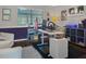 This large office features a sit-stand desk, accent lighting, built-in shelving, and natural light at 1849 Kings Point Blvd, Kissimmee, FL 34744