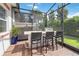 Screened patio features an outdoor bar area with seating, ideal for entertaining and enjoying the backyard view at 2503 Yellow Brick Rd, St Cloud, FL 34772