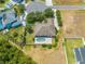 Aerial view of a private home with a fenced backyard featuring a pool, landscaping, and ample space at 3551 Buckingham Ct, St Cloud, FL 34772