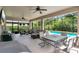 Outdoor patio featuring a seating area, dining area, and a view of the pool at 3881 Wind Dancer Cir, St Cloud, FL 34772