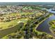 Aerial view of community featuring a golf course, lakes and houses at 433 Via Abruzzi St, Kissimmee, FL 34759