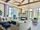 Stylish community clubhouse features modern decor, fireplace, and lots of seating at 6617 Harper Way, Harmony, FL 34773