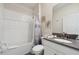 Clean bathroom featuring a shower-tub combo and a well-lit vanity with modern fixtures at 721 Drop Shot Dr, Davenport, FL 33896