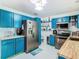 Modern kitchen featuring stainless steel appliances and bright blue cabinetry at 302 E Drury Ave, Kissimmee, FL 34744