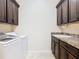 Functional laundry room featuring dark cabinetry, a utility sink, and space for a washing machine and dryer at 819 San Raphael St, Kissimmee, FL 34759