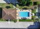 Aerial view of home with pool and patio, perfect for relaxing outdoors and enjoying the Florida sunshine at 12539 Orangewood Ct, Tavares, FL 32778