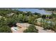 Aerial view showing a residential area with mature trees, a swimming pool, and a road alongside a beautiful lake at 3328 Wax Berry Ct, Windermere, FL 34786