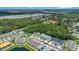 Aerial view of a community showcasing townhomes and neighborhood amenities, including a community pool at 4542 Cypress Cay Way, Kissimmee, FL 34746