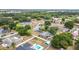 Great aerial view of a neighborhood with a brick home, fenced in yard, pool, and garage at 724 Knob Hill Cir, Kissimmee, FL 34744
