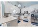 Modern kitchen featuring white cabinets, stainless steel appliances, tile backsplash, and elegant countertops at 98 Lakepointe Cir, Kissimmee, FL 34743