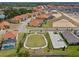 Birds eye view of residential area with community park and houses with private pools in a Gathering-friendly neighborhood at 209 Rosso Dr, Davenport, FL 33837