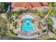 Overhead view of the large community pool, lounge chairs and palm trees, perfect for relaxation and recreation at 209 Rosso Dr, Davenport, FL 33837