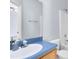Bathroom featuring a bathtub and shower combo with blue countertop vanity with a large mirror at 2401 8Th St, St Cloud, FL 34769