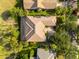 Aerial view of property with tile roof, mature trees, and lush backyard at 2746 Kissimmee Bay Cir, Kissimmee, FL 34744