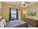 Bedroom with ceiling fan and patio access, offering natural light and an inviting space at 4739 Cumbrian Lakes Dr, Kissimmee, FL 34746