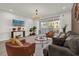 Cozy living room with large windows, comfortable seating, and access to outdoor patio at 1385 Peaceful Nature Way, Clermont, FL 34714
