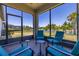 Inviting screened patio with brick flooring and comfortable seating with lake view at 17324 Bracken Fern Ln, Clermont, FL 34714