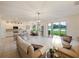 Open concept living space showcases the kitchen, dining area and living room with views of the screened patio at 1976 The Oaks Blvd, Kissimmee, FL 34746
