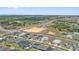 Expansive aerial perspective showing a neighborhood bordered by roads, green spaces, and community amenities at 2110 Old Hollow Ln, Clermont, FL 34715