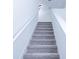 Carpeted staircase with white walls and railings leading to the upper level of the home at 2189 Teneroc Trl, Lakeland, FL 33801