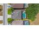 Aerial view of home with screened in pool; community includes several homes with screened in pools at 253 Aldridge Ln, Davenport, FL 33897