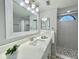 Bright bathroom featuring a shower with hexagon tiles, a modern sink, and a decorative mirror at 2714 Rio Grande Trl # 2714, Kissimmee, FL 34741