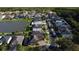 Aerial view of neighborhood homes near water with landscaped yards, green spaces and tree lined streets at 4337 Summer Breeze Way, Kissimmee, FL 34744