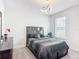 This bedroom showcases a well-lit space with a modern light fixture, stylish bed, and a large window at 684 San Augusto Dr, Poinciana, FL 34759