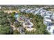 Aerial view of resort-style community pool with lazy river, splash pads, water slides, and covered lounge areas at 7740 Sandy Ridge Dr # 236, Reunion, FL 34747