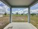 Covered patio view showcasing the backyard, neighboring homes, and trees in the distance at 119 Summerlin Loop, Haines City, FL 33844