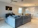Cozy living room featuring a plush sectional sofa, modern entertainment unit, and stylish lighting at 1574 Thetford Cir, Orlando, FL 32824