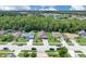 Aerial view of the community showing well-manicured lawns, landscaping, and nearby lake at 2398 Queenswood Cir, Kissimmee, FL 34743
