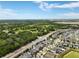 Aerial view of neighborhood featuring modern homes, green landscaping, and community pond under blue skies at 3084 Slough Creek Dr, Kissimmee, FL 34744