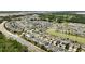 Aerial view of a vibrant community featuring modern homes, green spaces, and a serene pond under a clear sky at 3084 Slough Creek Dr, Kissimmee, FL 34744