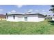 Lush backyard featuring a well-maintained lawn and modern architectural design with sliding glass door entry at 318 Cocoa Ct, Kissimmee, FL 34758