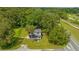 A tranquil aerial view showcases a charming home surrounded by mature trees with lush greenery and a railroad track nearby at 5851 Se Drew Rd, Belleview, FL 34420