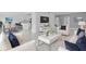 Bright, open-concept living room with stylish white furniture, modern decor, and a seamless flow to the kitchen at 5851 Se Drew Rd, Belleview, FL 34420