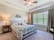 Inviting bedroom featuring a decorative ceiling, a large window, and comfortable furniture at 1029 Umbria Dr, Poinciana, FL 34759